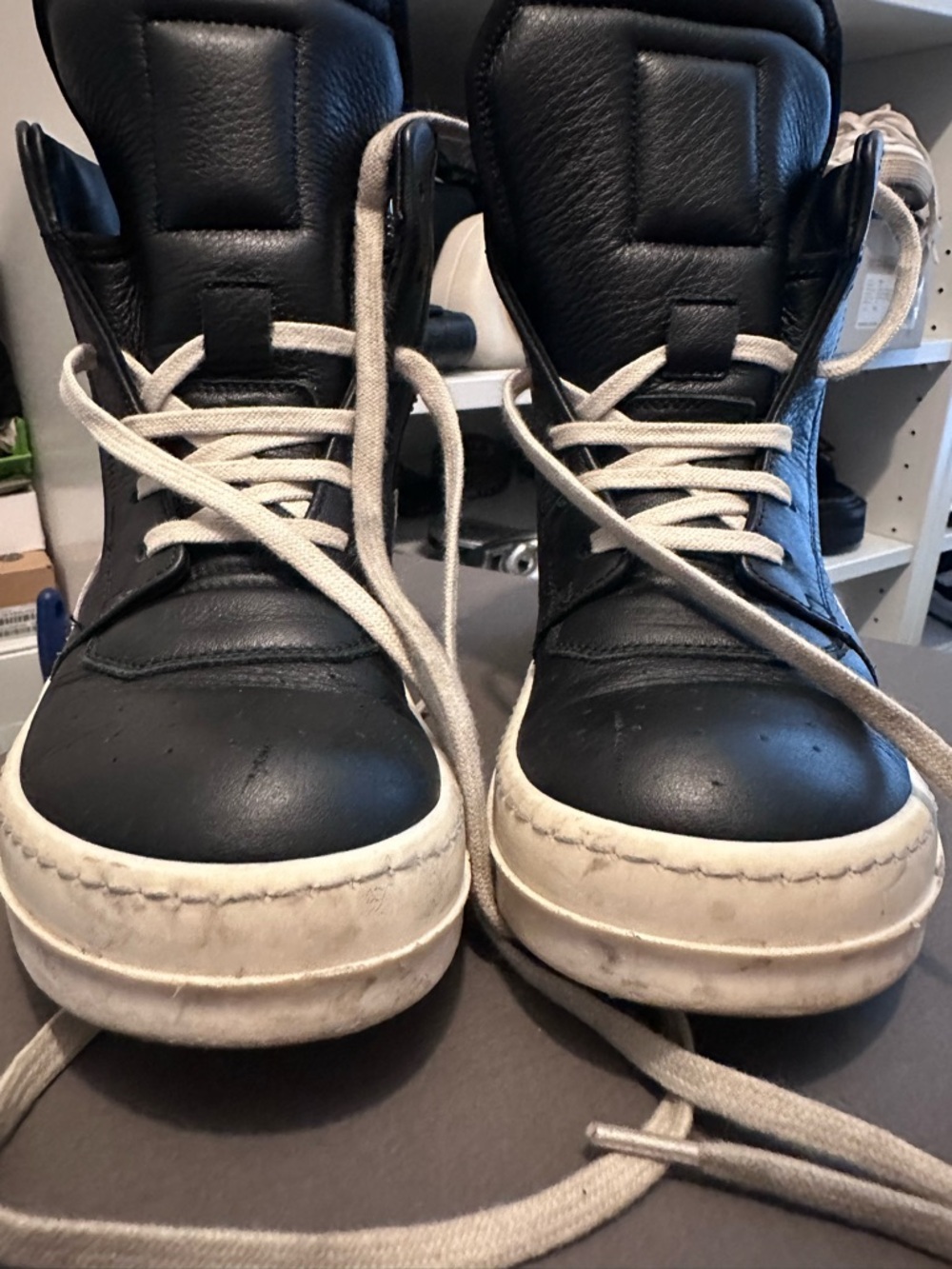 Rick Owens Kids High-Top Sneakers in Black and White - Picture 2 of 5